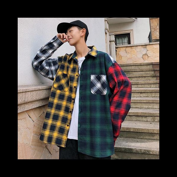 men's casual shirts men oversized cotton plaid shirt 2021 man hip hop patchwork button up long sleeve couple korean harajuku clothing -, White;black
men's casual shirts men oversized cotton plaid shirt 2021 man hip hop patchwork button up long sleeve couple korean harajuku clothing -, White;black