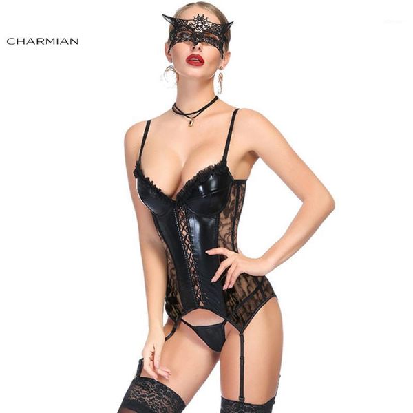 bustiers & corsets charmian black wet look pu see-through floral lace and mesh spaghetti straps stretchy chemise lingerie set bustier c, Black;white
bustiers & corsets charmian black wet look pu see-through floral lace and mesh spaghetti straps stretchy chemise lingerie set bustier c, Black;white