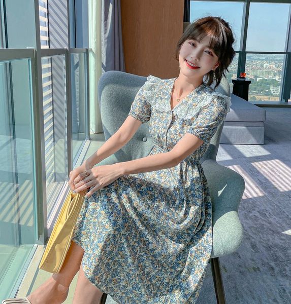 summer korea chic peter pan collar lace patchwork short sleeve sweet slim temperament printing women's dress clothing 210514, Black;gray
summer korea chic peter pan collar lace patchwork short sleeve sweet slim temperament printing women's dress clothing 210514, Black;gray