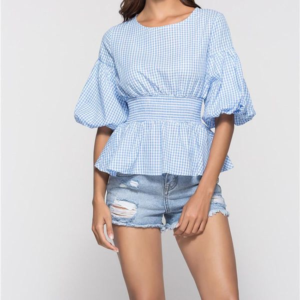 women's blouses & shirts women five point sleeve summer loose printed plaid waist controlled womens lantern elelgant, White
women's blouses & shirts women five point sleeve summer loose printed plaid waist controlled womens lantern elelgant, White