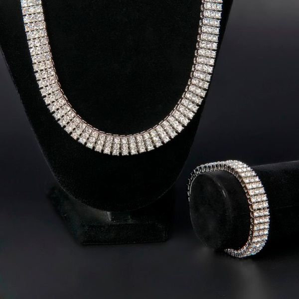 earrings & necklace men's gold color hip-hop jewelry set iced out 30" 3 row rhinestone bling 30inch chain 8 inch bracelet, Silver 
earrings & necklace men's gold color hip-hop jewelry set iced out 30" 3 row rhinestone bling 30inch chain 8 inch bracelet, Silver