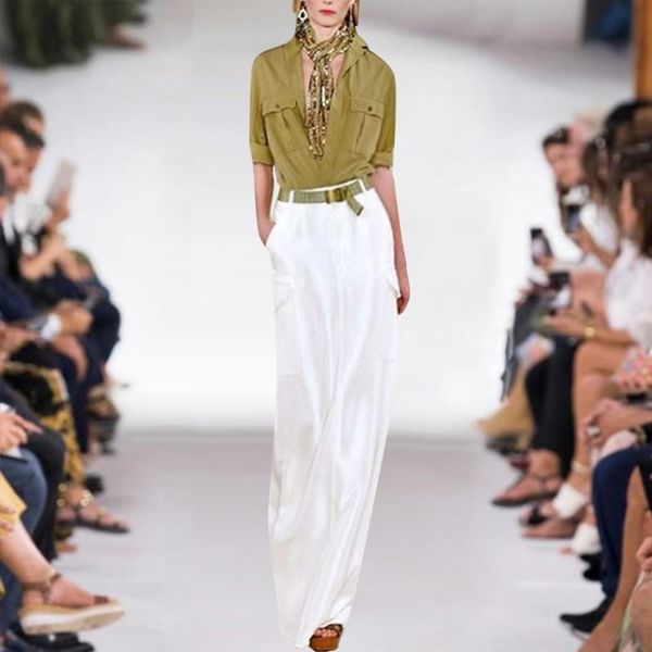 women's two piece pants runway simple high-grade green shirt + high waist wide leg set pant suit 210314lj04, White
women's two piece pants runway simple high-grade green shirt + high waist wide leg set pant suit 210314lj04, White
