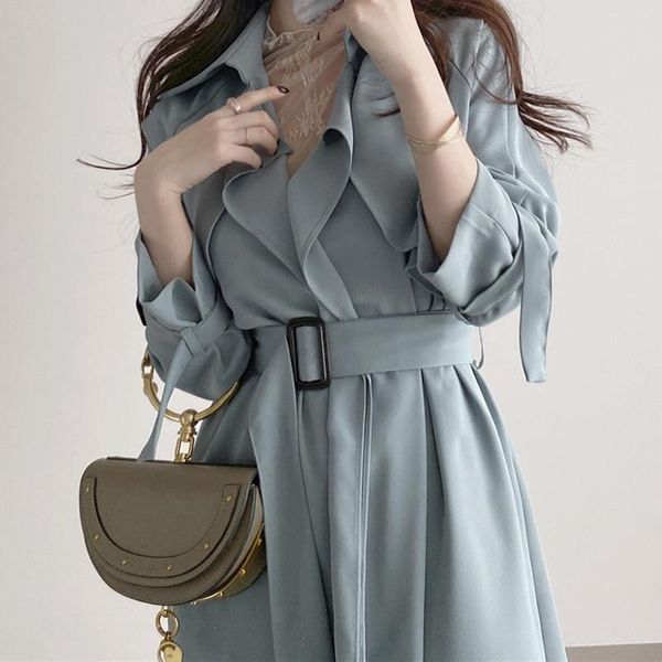 women's trench coats korean style vintage long thin coat with belt loose turn-down collar ruffle trim casual office lady windbreaker, Tan;black
women's trench coats korean style vintage long thin coat with belt loose turn-down collar ruffle trim casual office lady windbreaker, Tan;black