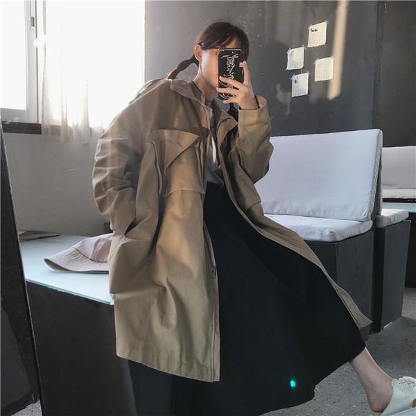 women's trench coats khaki windbreaker autumn and winter fashion american college style casual loose versatile long work jacket, Tan;black
women's trench coats khaki windbreaker autumn and winter fashion american college style casual loose versatile long work jacket, Tan;black