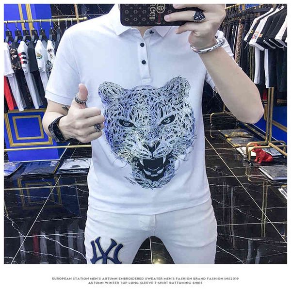 t shirts summer european printed short sleeve men's slim polo shirt fashion handsome brand, White;black
t shirts summer european printed short sleeve men's slim polo shirt fashion handsome brand, White;black