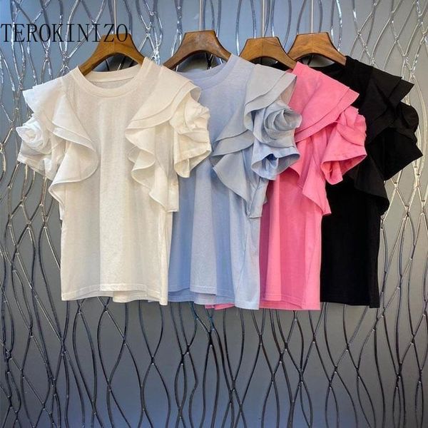 women's t-shirt terokinizo ruffles patchwork tshirts women solid color o-neck butterfly sleeve tees fashion casual 2021 lady t-shirts, White
women's t-shirt terokinizo ruffles patchwork tshirts women solid color o-neck butterfly sleeve tees fashion casual 2021 lady t-shirts, White