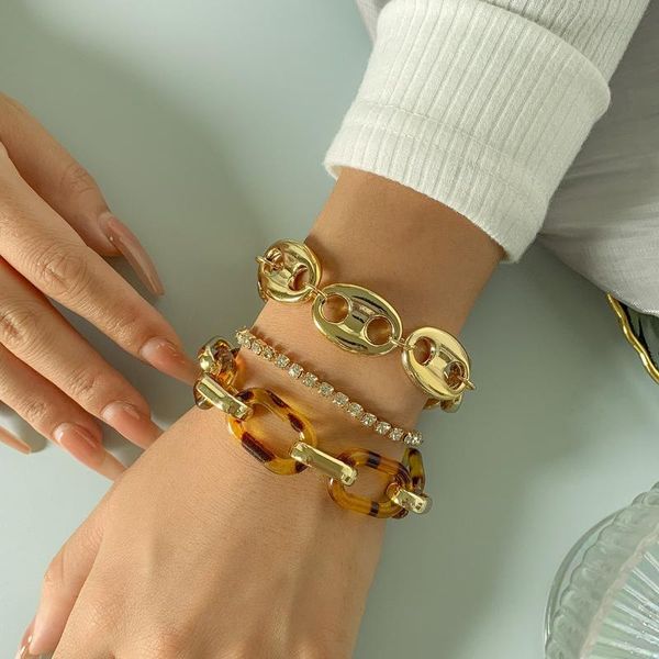 link, chain 3pcs/set nose pig link gold bracelet for women simple acrylic geometric thick vintage claw buckle retro jewelry, Black
link, chain 3pcs/set nose pig link gold bracelet for women simple acrylic geometric thick vintage claw buckle retro jewelry, Black