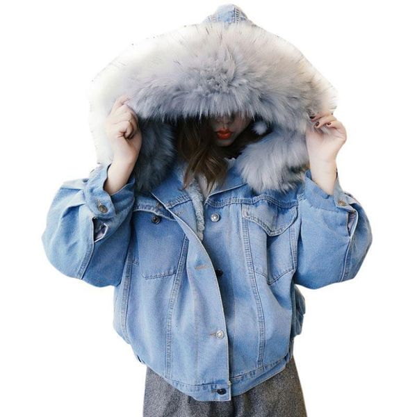 women faux leather jean jacket winter thick fur collar fleece hooded coat female warm denim outwear, Black;brown
women faux leather jean jacket winter thick fur collar fleece hooded coat female warm denim outwear, Black;brown