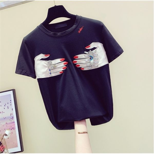 women's o neck luxury embroidery beading short sleeves t-shirt cotton tee summer girls casual tees a2680 210519, White
women's o neck luxury embroidery beading short sleeves t-shirt cotton tee summer girls casual tees a2680 210519, White