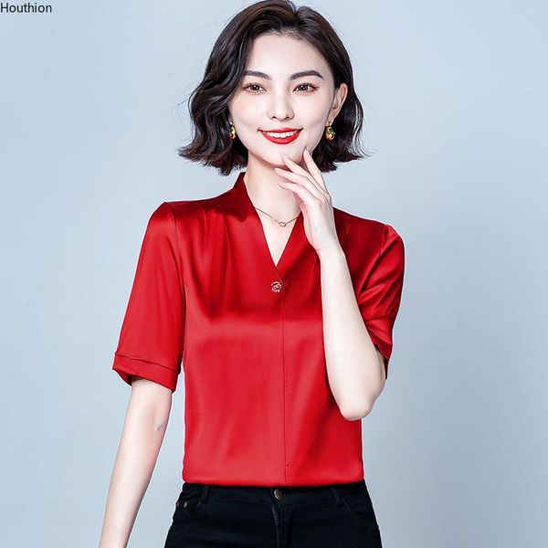 women's blouses & shirts houthion blouse solid color high-end drop v-neck short sleeve summer plus size silk casual fashion, White
women's blouses & shirts houthion blouse solid color high-end drop v-neck short sleeve summer plus size silk casual fashion, White