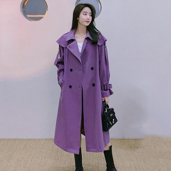 women's trench coats 2021 autumn purple double breasted windbreaker women long sleeve loose lace up waist female fashion, Tan;black
women's trench coats 2021 autumn purple double breasted windbreaker women long sleeve loose lace up waist female fashion, Tan;black