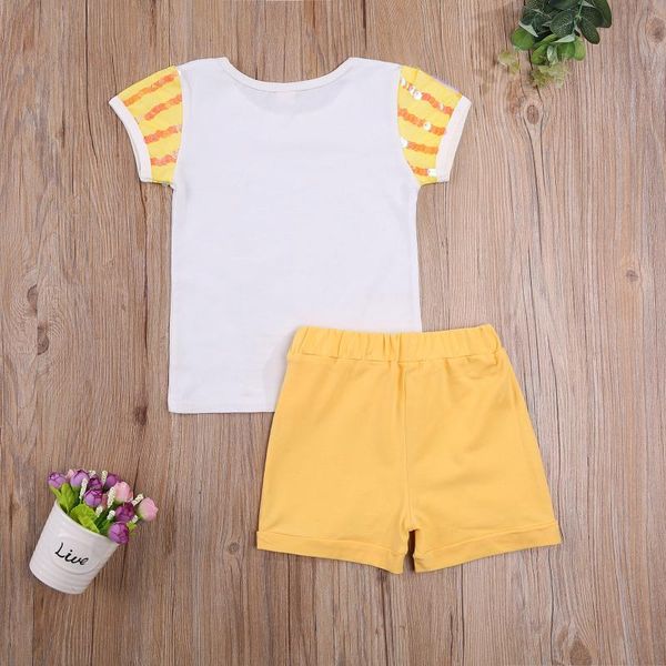 girls casual two-piece clothes set yellow pineapple printed pattern round collar short sleeve and shorts clothing sets, White
girls casual two-piece clothes set yellow pineapple printed pattern round collar short sleeve and shorts clothing sets, White
