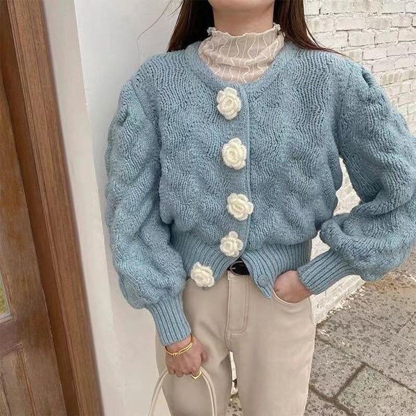 women's knits & tees korean chic flower buttons ingle-breasted knitted pull femme all-match cropped sweater sweet knit cardigan autumn, White
women's knits & tees korean chic flower buttons ingle-breasted knitted pull femme all-match cropped sweater sweet knit cardigan autumn, White