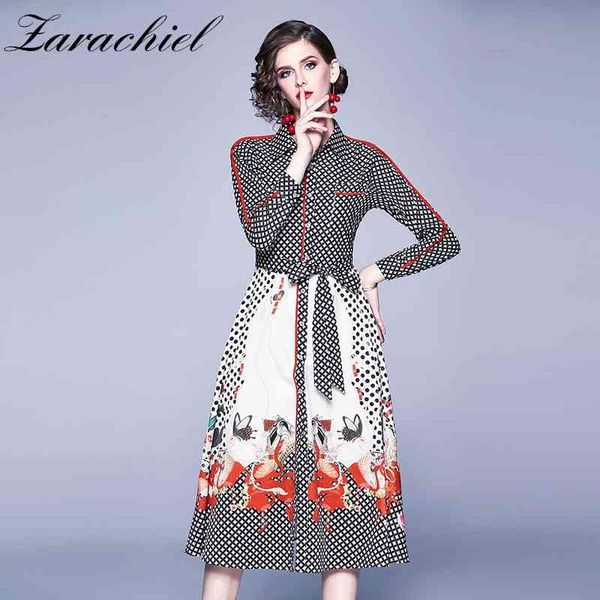 spring fashion runway retro dot printed shirt women's long sleeve belted vintage print holiday midi dress 210416, Black;gray
spring fashion runway retro dot printed shirt women's long sleeve belted vintage print holiday midi dress 210416, Black;gray