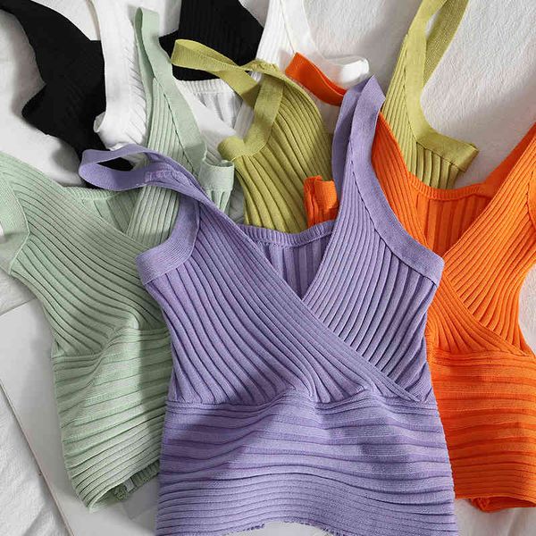 summer retro pit knit vest v-neck solid color high waist halter women street short knitted slim suspender camis womens 210420, White
summer retro pit knit vest v-neck solid color high waist halter women street short knitted slim suspender camis womens 210420, White
