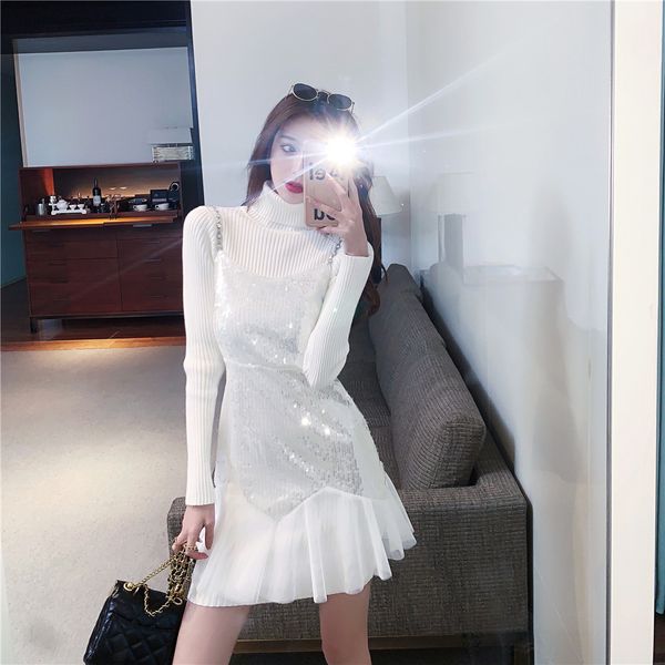 jxmyy fashion new high-neck solid color base dress + base sequin stitching net yarn suit 210412, Black;gray
jxmyy fashion new high-neck solid color base dress + base sequin stitching net yarn suit 210412, Black;gray