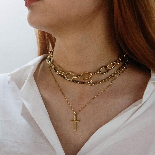 pendant necklaces stainless steel two-layer cross necklace for women party jewelry punk style milti-layer chains cool girl fashion, Silver
pendant necklaces stainless steel two-layer cross necklace for women party jewelry punk style milti-layer chains cool girl fashion, Silver