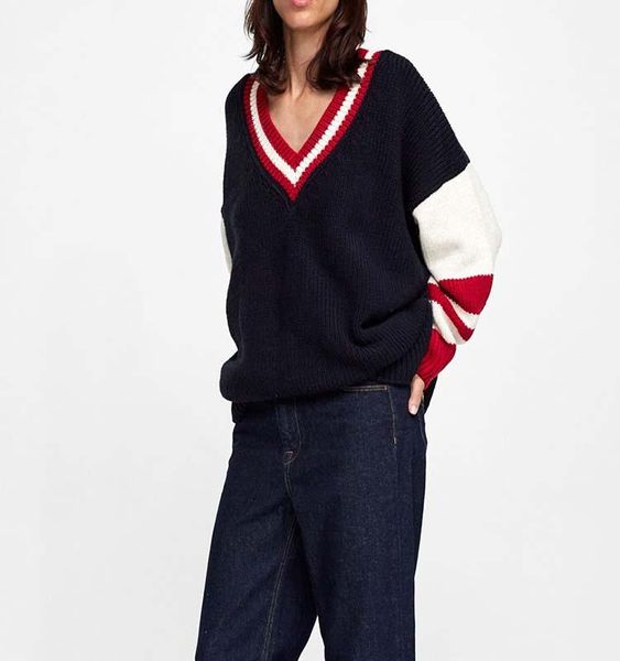 women's sweaters arrival spring autumn v neck color matching pullover casual long sleeve sweater women clothes 2021, White;black
women's sweaters arrival spring autumn v neck color matching pullover casual long sleeve sweater women clothes 2021, White;black