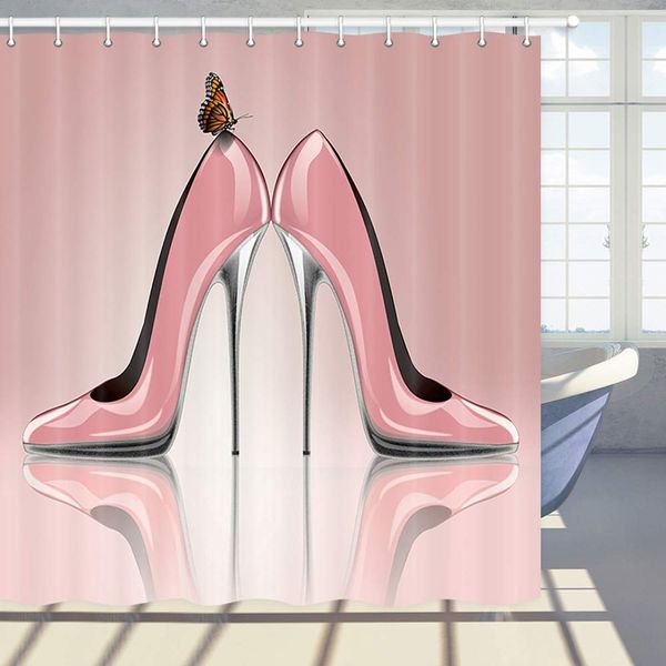 lady decor shower curtain, fashion pink high-heeled shoes and butterfly, polyester fabric bath curtains set with hooks 66w x 70l
lady decor shower curtain, fashion pink high-heeled shoes and butterfly, polyester fabric bath curtains set with hooks 66w x 70l