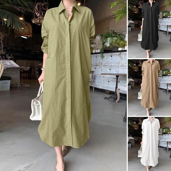 stylish solid shirt dress women's autumn sundress 2021 zanzea casual long sleeve maxi vestidos female lapel robe oversized 5xl dresses, Black;gray
stylish solid shirt dress women's autumn sundress 2021 zanzea casual long sleeve maxi vestidos female lapel robe oversized 5xl dresses, Black;gray