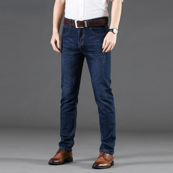 men's jeans four seasons high-end slim fit stretch fall winter business pants style straight long trousers mid-waist, Blue
men's jeans four seasons high-end slim fit stretch fall winter business pants style straight long trousers mid-waist, Blue