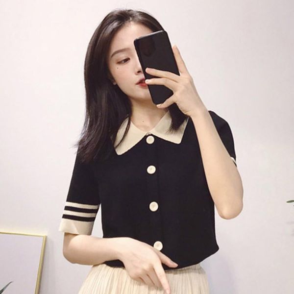 women's t-shirt woman t-shirts button turn-down collar elegant knit ladies tee, White
women's t-shirt woman t-shirts button turn-down collar elegant knit ladies tee, White