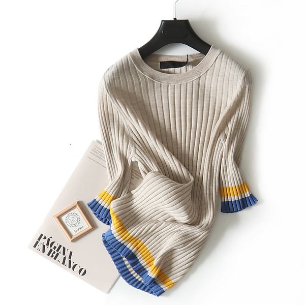 women's t shirt 2021 early autumn color contrast wool 5-sleeve knitted t-shirt small bottom shirt women's p38620, White
women's t shirt 2021 early autumn color contrast wool 5-sleeve knitted t-shirt small bottom shirt women's p38620, White