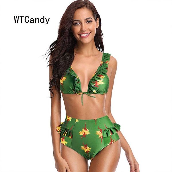women's swimwear wtcandy 2021 high waist bikini ruffle green swimsuit women flounced beach bathing suit print retro swim wear, White;black
women's swimwear wtcandy 2021 high waist bikini ruffle green swimsuit women flounced beach bathing suit print retro swim wear, White;black