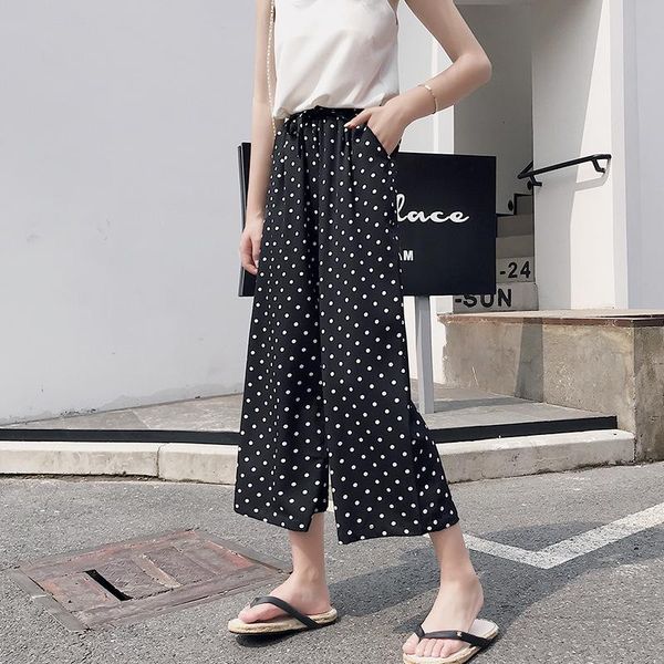 women's pants & capris chiffon wide-leg summer thin section is and loose elastic high waist wave point casual cropped, Black;white
women's pants & capris chiffon wide-leg summer thin section is and loose elastic high waist wave point casual cropped, Black;white