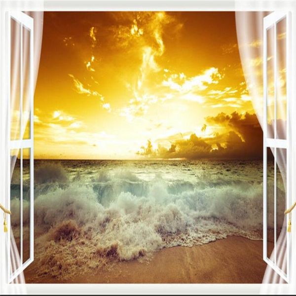 wallpapers shuhiko sunset, sea scenery, 3d stereoscopic tv background wall, large wall painting, environmental protection wallpaper
