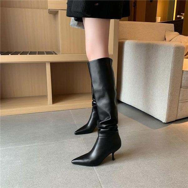 boots qzyerai winter women knee high modern real leather pointed toe thin heel slip on party club ladies footwear, Black
boots qzyerai winter women knee high modern real leather pointed toe thin heel slip on party club ladies footwear, Black