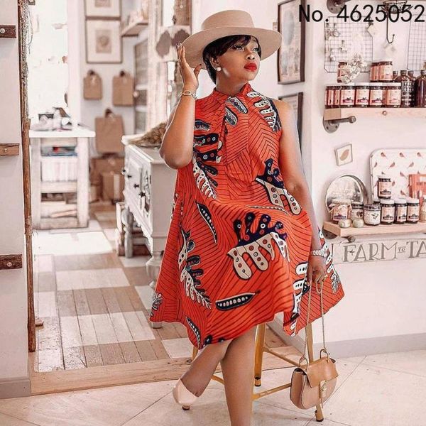 ethnic clothing african dresses for women summer sleeveless printing polyester dress clothes, Red 
ethnic clothing african dresses for women summer sleeveless printing polyester dress clothes, Red