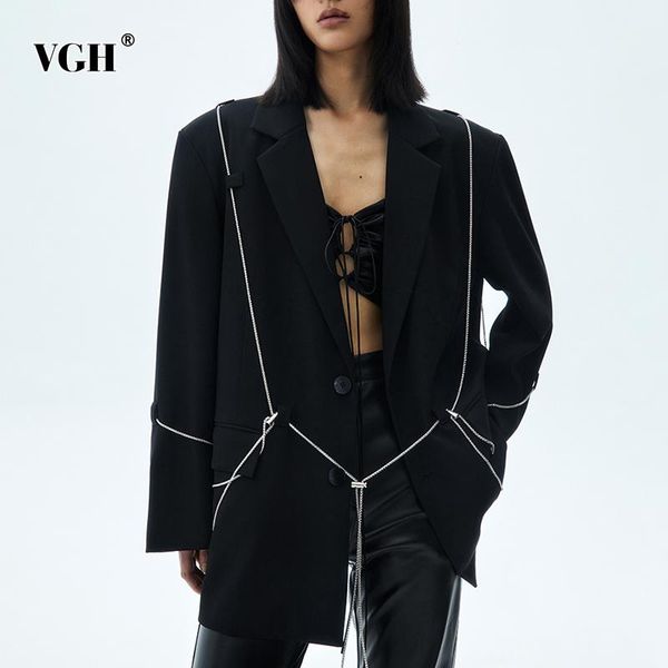 women's suits & blazers vgh elegant black patchwork chain blazer for women notched long sleeve straight loose female spring fashion 202, White;black
women's suits & blazers vgh elegant black patchwork chain blazer for women notched long sleeve straight loose female spring fashion 202, White;black