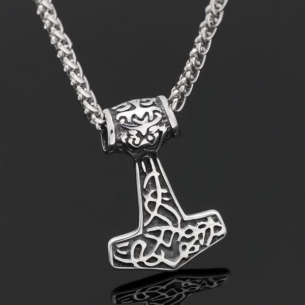 nordic viking totem hammer pendant necklace men's titanium steel accessories amulet sweater chain, Silver
nordic viking totem hammer pendant necklace men's titanium steel accessories amulet sweater chain, Silver