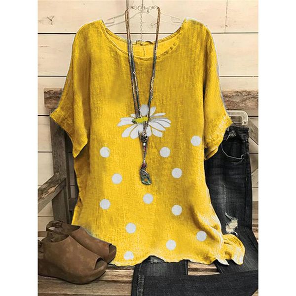 women's t-shirt women printed small daisy dot casual loose for female plus size, White
women's t-shirt women printed small daisy dot casual loose for female plus size, White