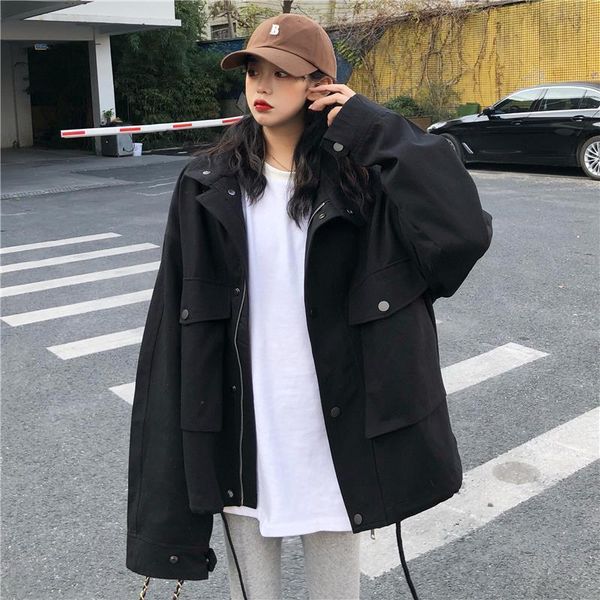 women's jackets large pocket work jacket 2021 korean loose bf harajuku retro coat autumn versatile long sleeve top, Black;brown
women's jackets large pocket work jacket 2021 korean loose bf harajuku retro coat autumn versatile long sleeve top, Black;brown
