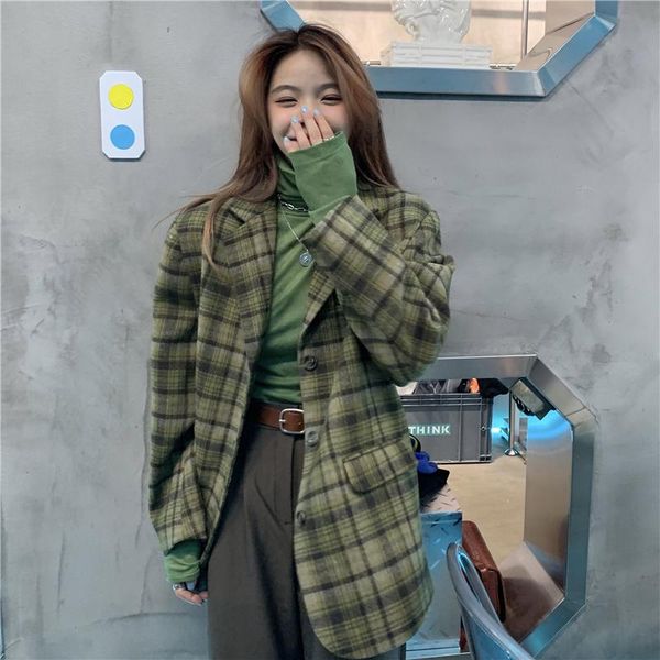 women's wool & blends vintage women coat plaid blend autumn winter jacket streetwear stylish chaqueta mujer all-match loose outerwear, Black
women's wool & blends vintage women coat plaid blend autumn winter jacket streetwear stylish chaqueta mujer all-match loose outerwear, Black