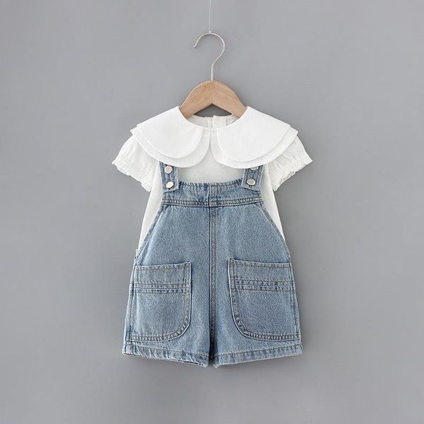 girls sweet lapel short-sleeved shirt + denim overalls baby leisure simple 2pcs princess suit kids girl cloths clothing sets, White
girls sweet lapel short-sleeved shirt + denim overalls baby leisure simple 2pcs princess suit kids girl cloths clothing sets, White