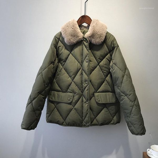 women's down & parkas faux fur collar cotton jackets women winter korean style loose warm diamond pattern coat fashion short, Black
women's down & parkas faux fur collar cotton jackets women winter korean style loose warm diamond pattern coat fashion short, Black