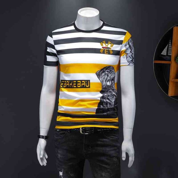 short-sleeved t-shirt summer men's striped half-sleeved mercerized cotton round neck slim bottoming shirt new trend, White;black
short-sleeved t-shirt summer men's striped half-sleeved mercerized cotton round neck slim bottoming shirt new trend, White;black