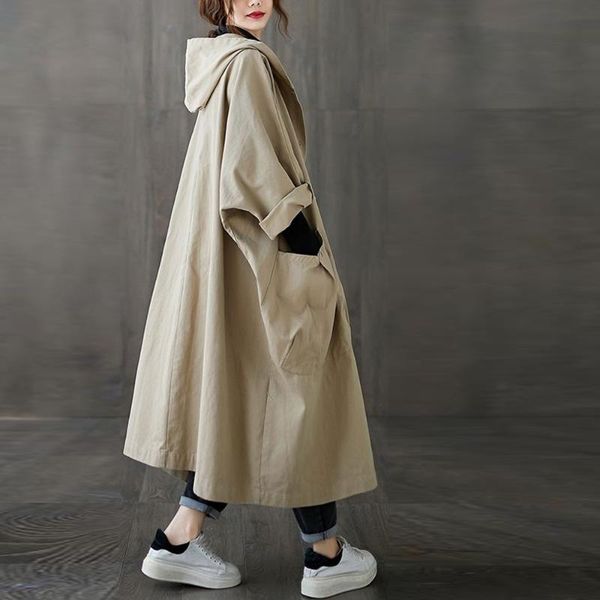 women's trench coats long windbreaker outwear autumn hooded oversize female over coat plus size casual cardigan loose pocket, Tan;black
women's trench coats long windbreaker outwear autumn hooded oversize female over coat plus size casual cardigan loose pocket, Tan;black