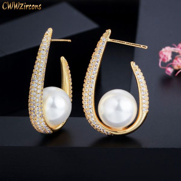 cwwzircons unique trendy micro pave cubic zirconia u shape yellow gold color big pearl hoop earrings for women jewelry cz565, Golden
cwwzircons unique trendy micro pave cubic zirconia u shape yellow gold color big pearl hoop earrings for women jewelry cz565, Golden