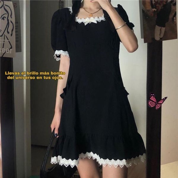vintage french retro womens dresses puff sleeve lace up black mini lolita gothic goth ruffles summer, Black;gray
vintage french retro womens dresses puff sleeve lace up black mini lolita gothic goth ruffles summer, Black;gray