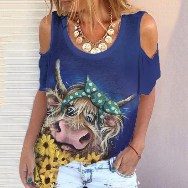 40# womens 3d cattle printed tshirts off shoulder o-neck short sleeve pullover casual t shirts summer streetwear women's t-shi, White
40# womens 3d cattle printed tshirts off shoulder o-neck short sleeve pullover casual t shirts summer streetwear women's t-shi, White