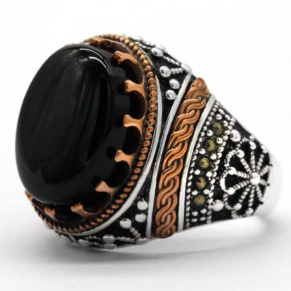 turkish black men's ring with natural agate 925 sterling silver vintage classic aqeeq rings antique punk jewelry male women gift cluste, Golden;silver
turkish black men's ring with natural agate 925 sterling silver vintage classic aqeeq rings antique punk jewelry male women gift cluste, Golden;silver
