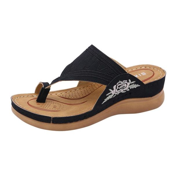 women's embroidered sandals with flat bottom and thick toe casual slides shoes summer women sandalias de las mujeres, Black
women's embroidered sandals with flat bottom and thick toe casual slides shoes summer women sandalias de las mujeres, Black
