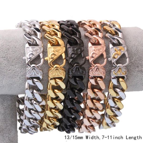 link, chain 13/15mm bracelets silver gold black stainless steel curb cuban link for men women jewelry gift 7''-11"
link, chain 13/15mm bracelets silver gold black stainless steel curb cuban link for men women jewelry gift 7''-11"