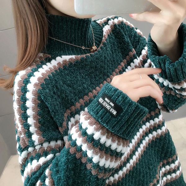 women's sweaters 2021 high neck chenille sweater for winter extra thick and loose outer wear autumn pullover, White;black
women's sweaters 2021 high neck chenille sweater for winter extra thick and loose outer wear autumn pullover, White;black