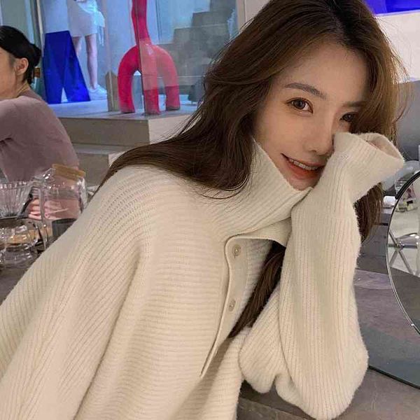 h.sa women turtleneck and jumpers oversized loose knitted pull long sweater chic korean knitwear 210417, White;black
h.sa women turtleneck and jumpers oversized loose knitted pull long sweater chic korean knitwear 210417, White;black