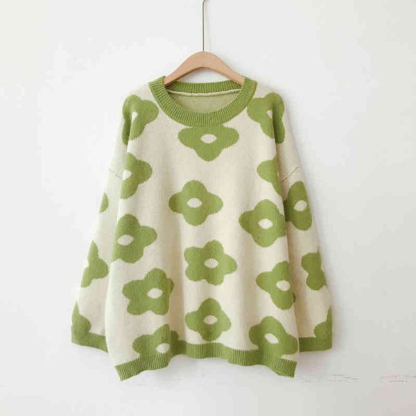 women sweater knitted pullovers long sleeve blue orange yellow green floral pattern o neck loose autumn winter m0177 210514, White;black
women sweater knitted pullovers long sleeve blue orange yellow green floral pattern o neck loose autumn winter m0177 210514, White;black